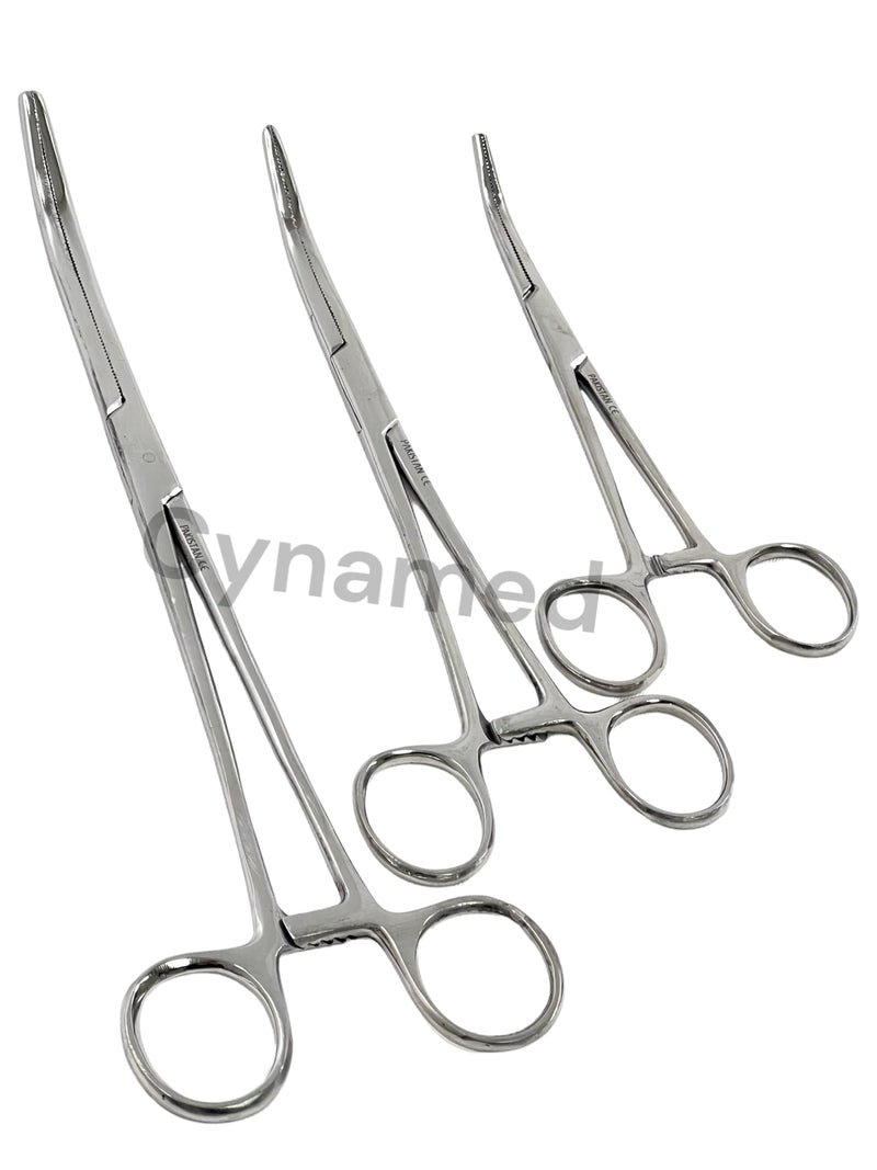 Cynamed-Set of 3 Pean HEMOSTAT Forceps Curved 6" 8" 10" Hemostat Forceps Tongs Full Serrated Stainless Steel