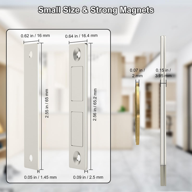 Cabinet Magnet Jiayi Door Catch, 8 Pack Ultra Thin Cabinet Door Magnetic 30 LB Kitchen Drawer Magnets Closures, Door Magnetic Catch Cupboard Double Magnets Latch for Wardrobe Closet Door Closing Sliver