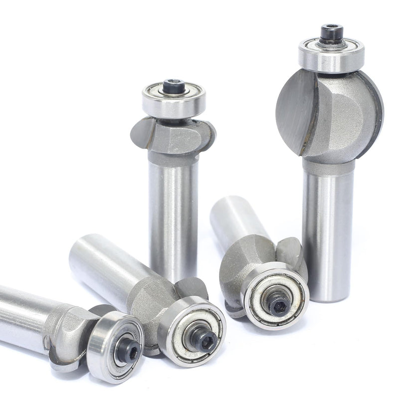 5Pcs Edging Fluting Bits Set,1/2" Shank, Concave Sunk Bead Router Bits Radius R4mm,R5mm,R5mm,R11.3mm,and R13.6mm,Bearing Guided Decorative Edge Bits for Wood Profiling,Molding 1/2"x 5pcs