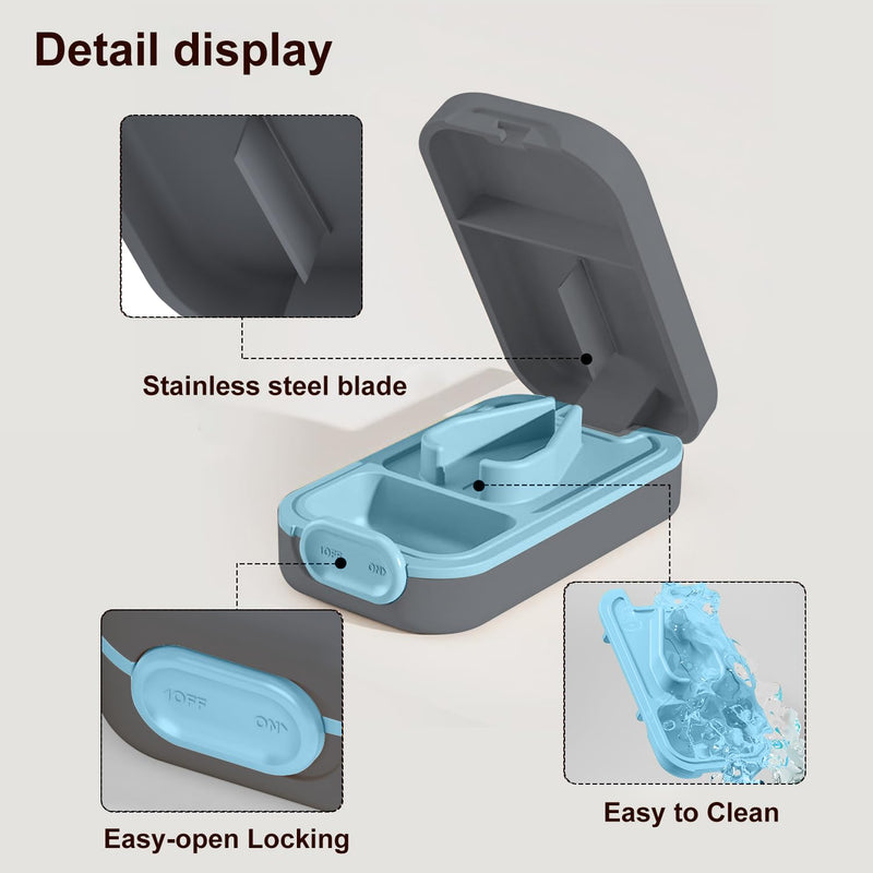 Pill Cutter | Best Cutter for Small or Large Pills |with Safety Lock Buckle Design in The USA| Cuts Vitamins | Pill Splitter Detachable Silicone pad Easy to wash with Crystal Pill Box (Grey) Azure
