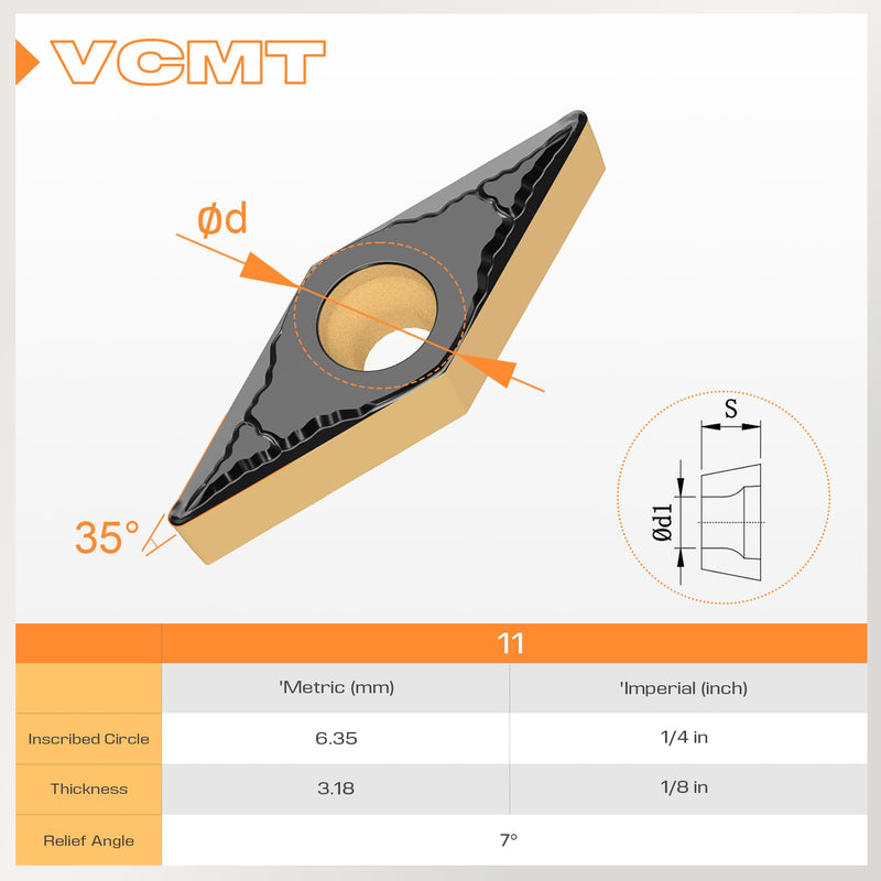 VCMT221 VCMT 110304PM CNC Lathe Indexable Carbide Turning Insert for Steel Metal Lathe Cutting, 1/4″ Inscribed Circle, 10pcs VCMT221