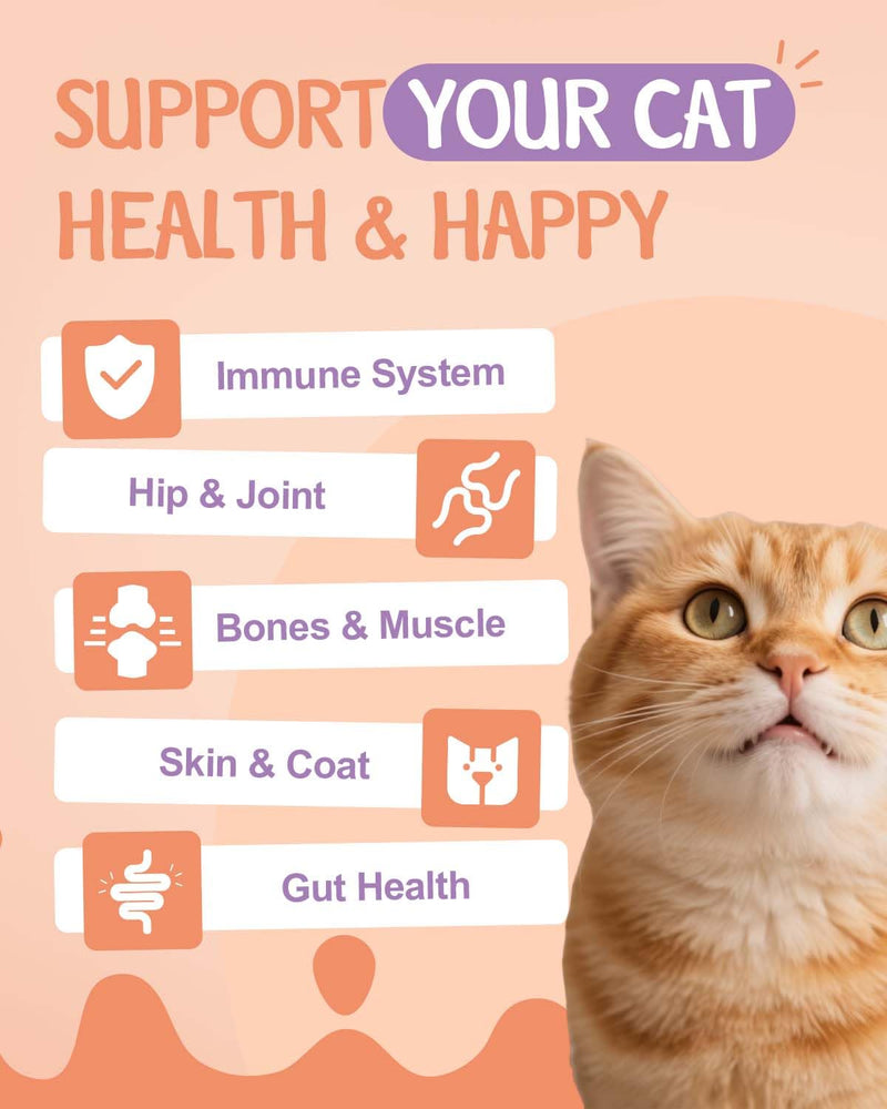 Collagen for Cats - Cat Joint Supplement - Skin & Coat, Digestive & Immune Support & Lysine for Cats - Immune System, Normal Eye Function and Respiratory Health