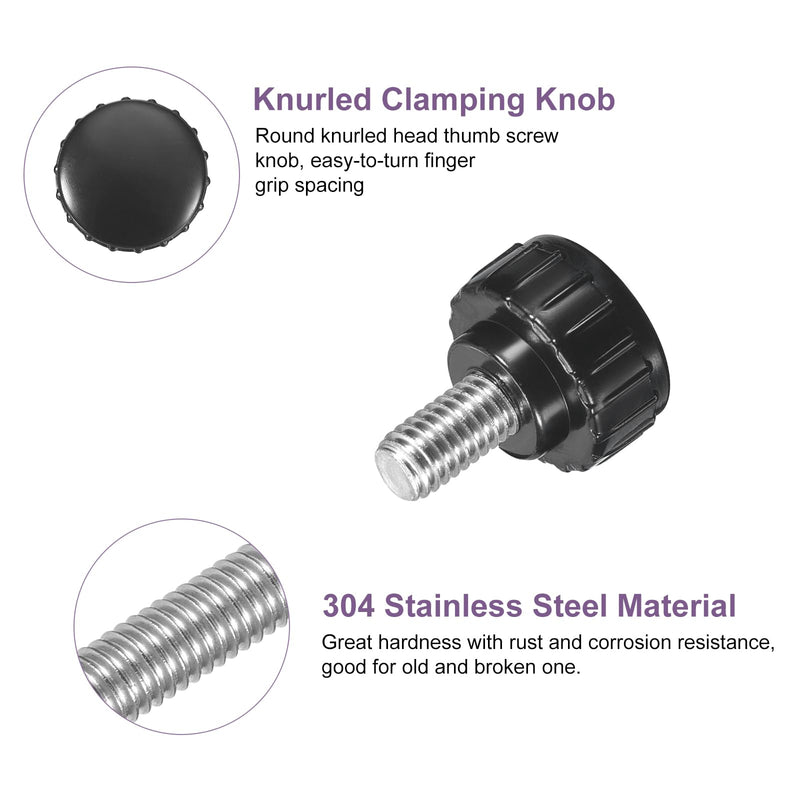 uxcell 8Pcs M6 x 10mm Knurled Clamping Knob, 304 Stainless Steel Thumb Screw Clamping Knob Round Hand Threaded Hand Bolt Stud Knob 18mm Dia for Machinery M6 x 10mm x 18mm