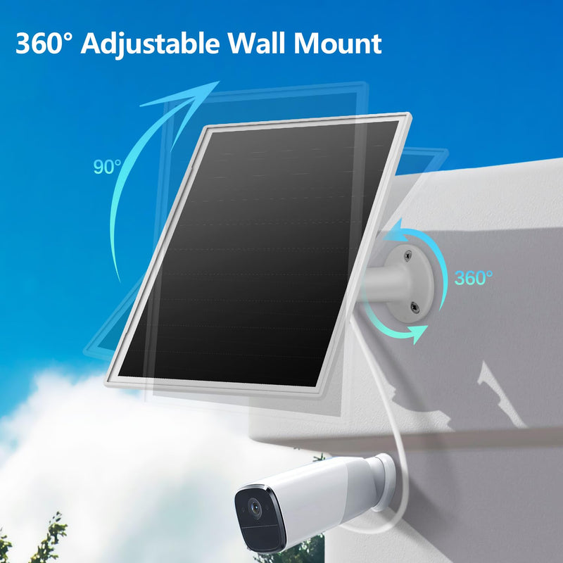 8W Solar Panel for Outdoor Security Camera, 5V Micro USB and USB - C Solar Panel Charger ，Fits Eufy/Wyze/Reolink DC 5V Output, IP65/360° Adjustable, 9.8ft Cable, Fast Charging white-1Pack