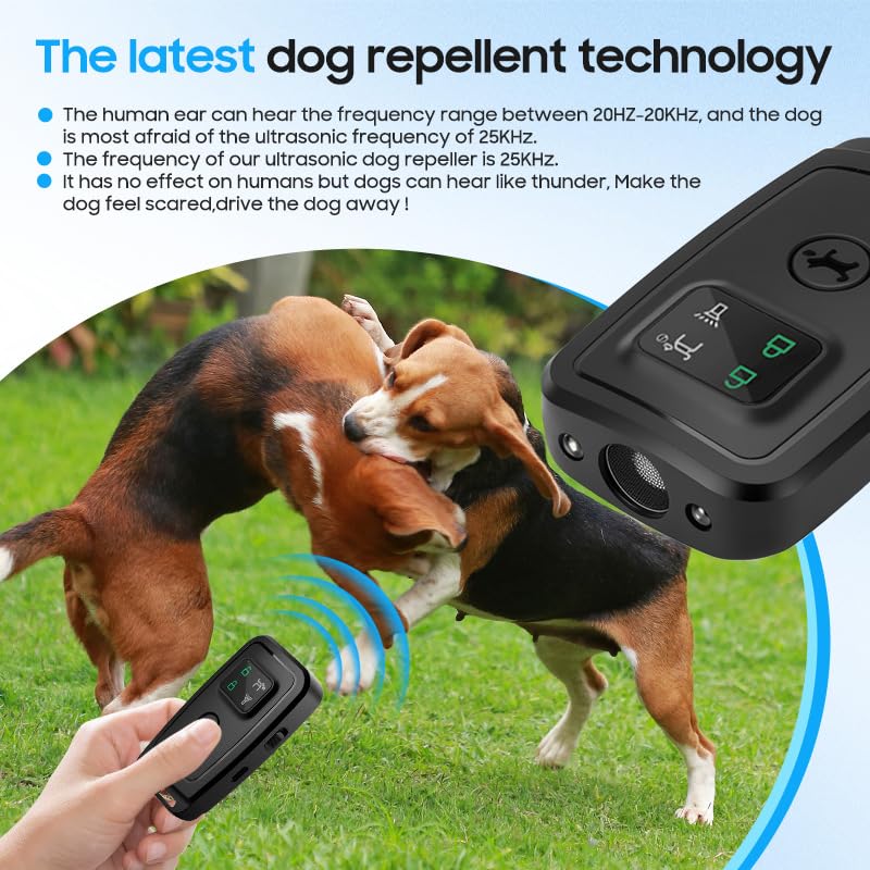 Dog Bark Deterrent Devices 2025 Ultrasonic Dog Repeller,Indoor Outdoor Bark Control Device with LED Flashlight,Barks No More Dog Training Device Tool,Black Black