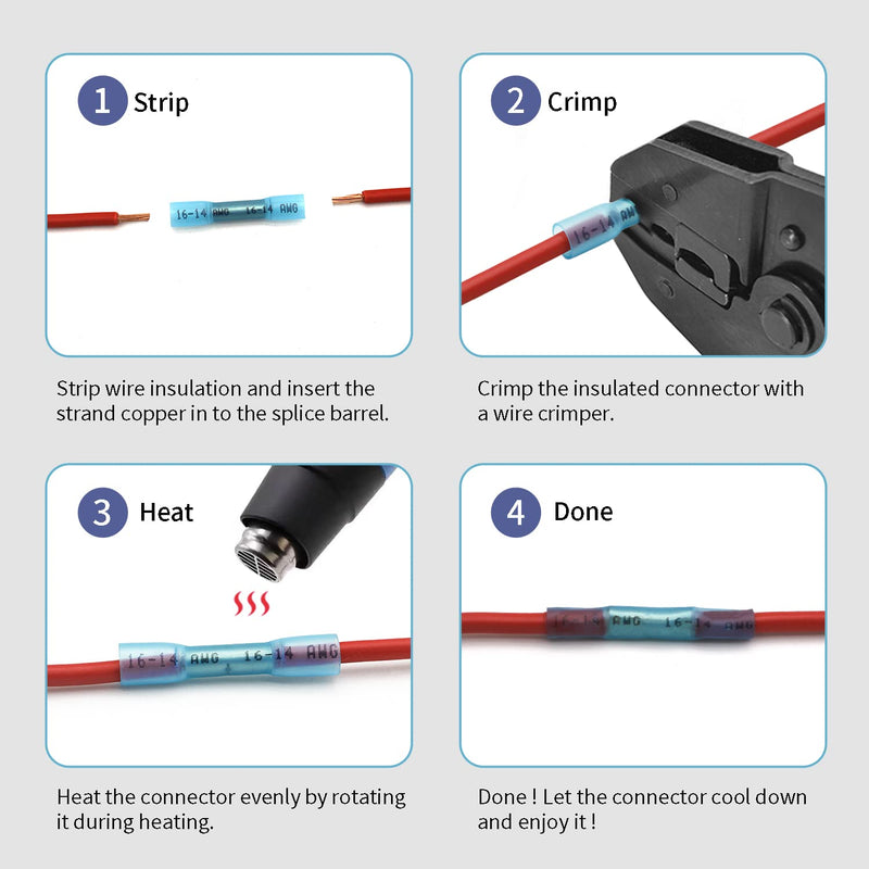 26-24 AWG Heat Shrink Butt Connectors - 100Pcs White Insulated Waterproof Electrical Marine Automotive Wire Splice Connector Crimp Wiring Terminals AWG 26-24