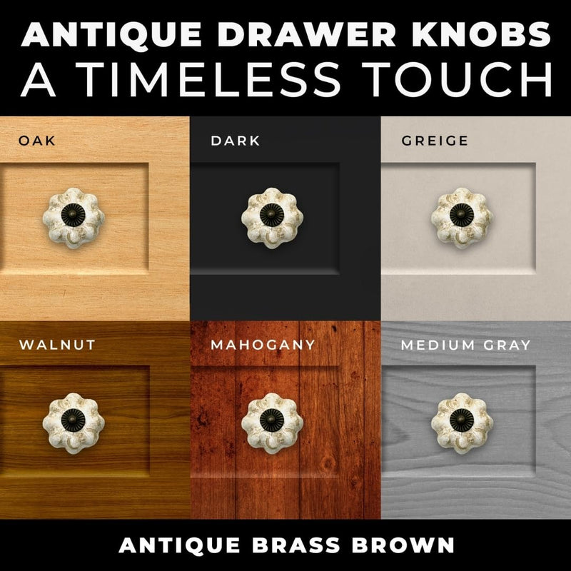 20 pcs Antique Brass Brown Ceramic Pumpkin Cabinet Knobs with Solid Brass Core for Cabinets, Drawers, Dressers Antique Brass-Brown 20