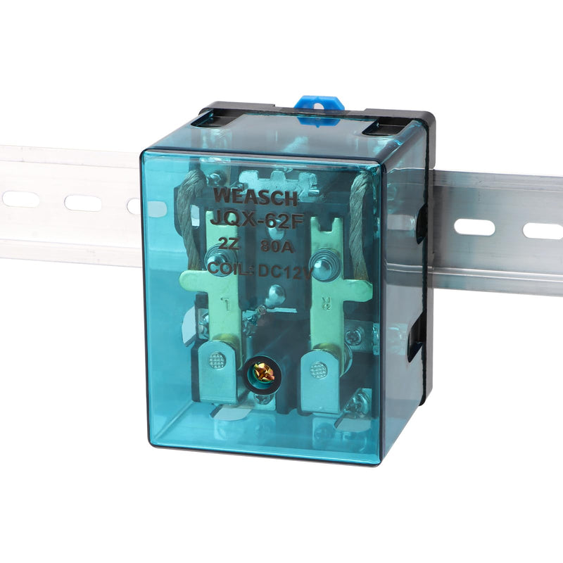 High Power Relay JQX-62F-2Z, Coil Voltage DC 12V 80A, DPDT 2NO 2NC, Electronmagnetic Relay, 35mm Rail Mount (DC 12V, 1)