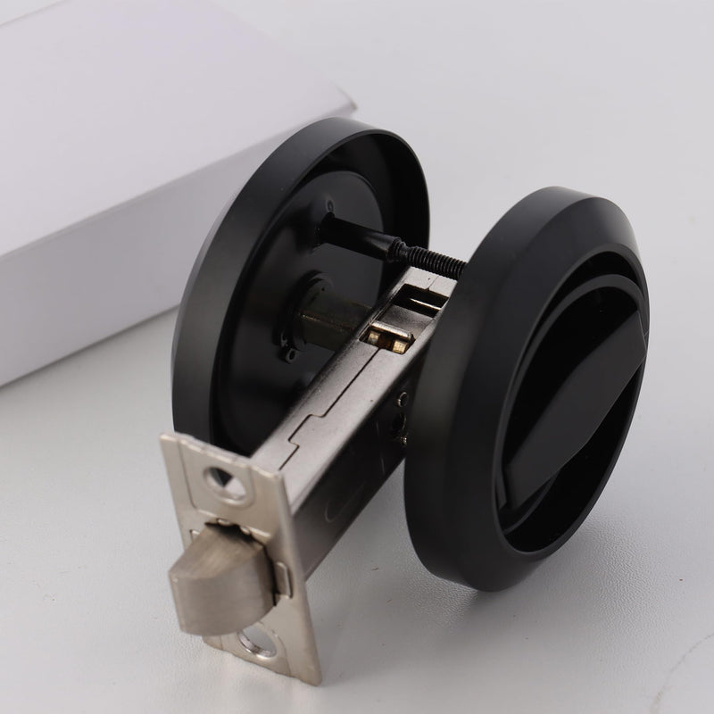 Black Stainless Steel Door Knobs Ring Hidden Recessed Cup DoorKnob Furniture Pulls Flat Door Handles Furnture Door Lock, Door Lock, Home Entry Door Handles Lock with Black Chicago Screws, 1 Set