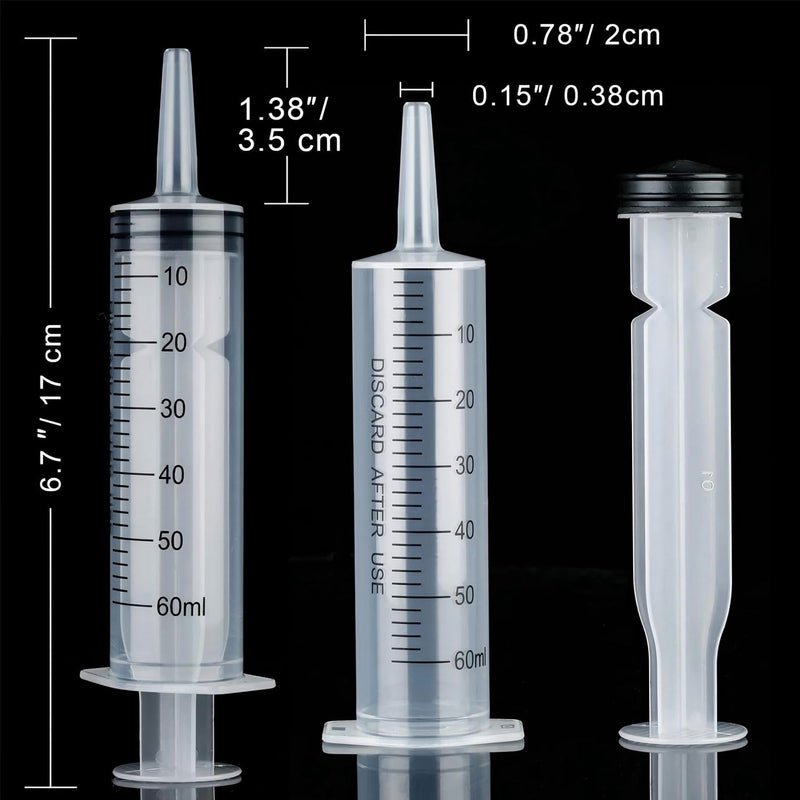 60 ml Syringe Without Needle, Syringe for Liquid with Cap, Oral, Scientific Labs, Measurement, Pack of 4 60ml