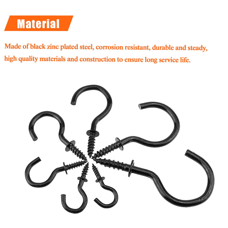 120 Pieces 3/4 inch Cup Screw Hooks, Screw-in Hooks, Ceiling Hooks, Self-Tapping Screws Hooks, Hanging Hooks, Screw Hooks, Black