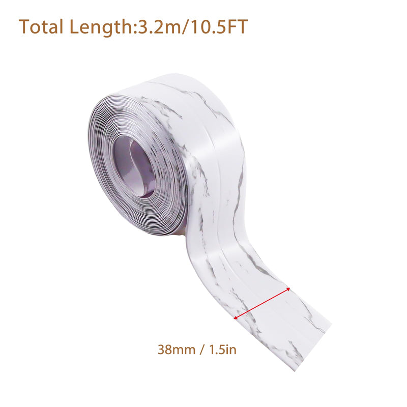 3 Rolls Sealing Caulk Tape Self Adhesive, Waterproof Caulking Tapes Sealant Strip for Bathroom Toilet Kitchen Countertop White Marble White Marble 3 Rolls
