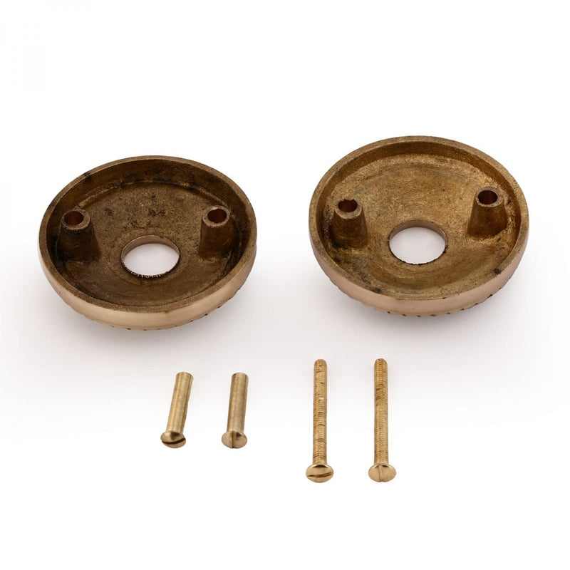 Renovators Supply Manufacturing Brass Victorian Door Knob Rosettes Pair 2.5" W Backplate Roped Design Cabinet Knob Back Plate Hardware RSF Finish Roses Protective Furniture Hole Covers with Screws Roped Brass-Pack of 1