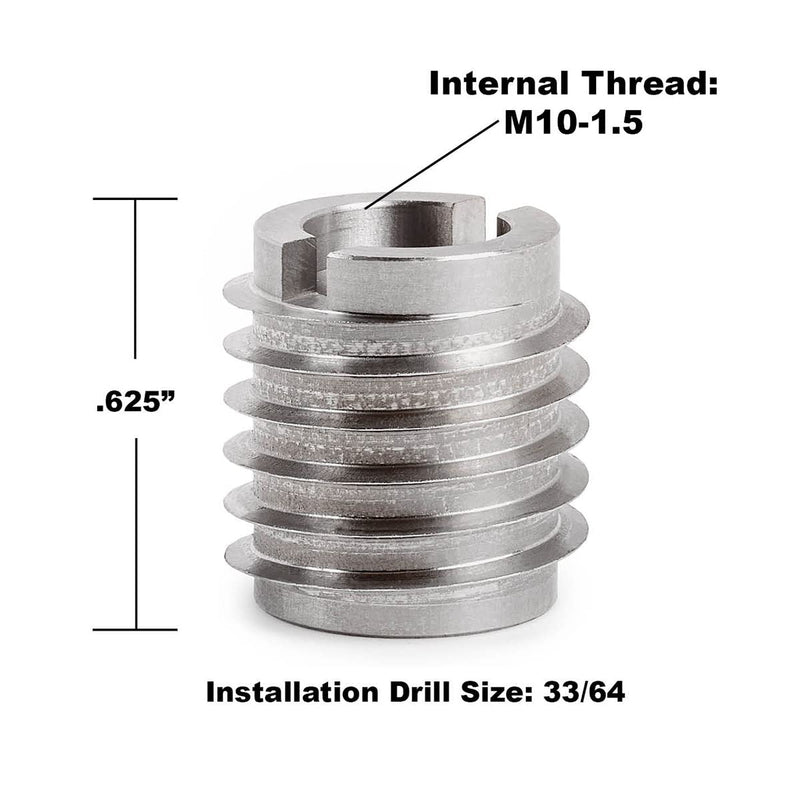 E-Z LOK M10-1.5 x 0.625" Stainless Steel Threaded Inserts for Wood, 5-Piece Kit with Drill & Installation Tool