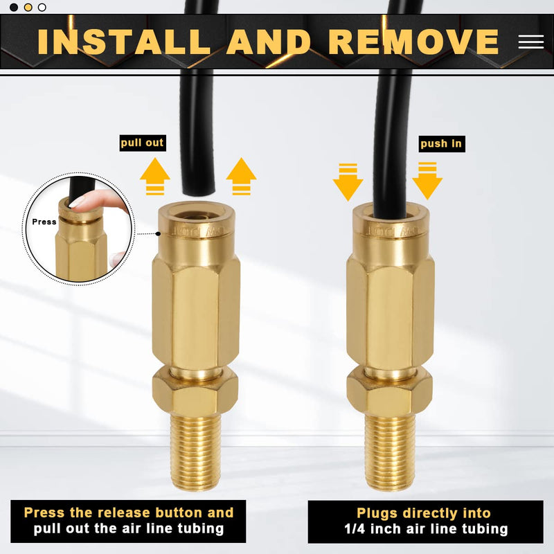 2 Packs 1/4" Air Value Inflation Schrader Valve, Schrader Valve Adapter with Push to Connect Button for 1/4" OD Air Hose Fittings for Semi Trucks Trailers 1/4" OD Schrader Valve 2