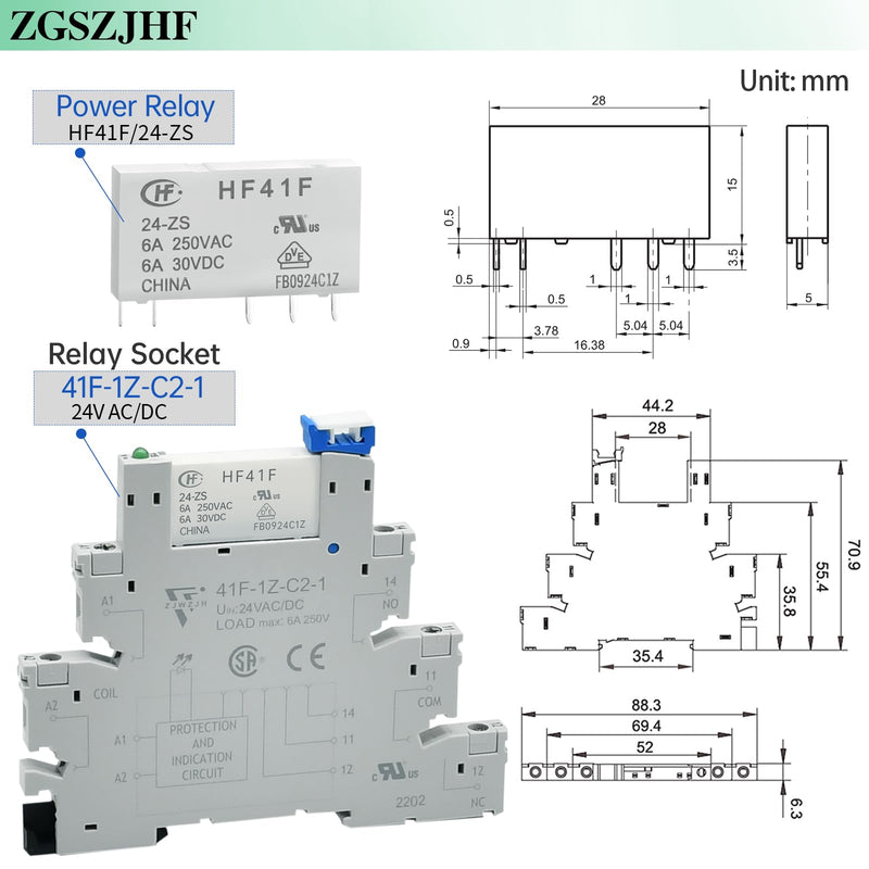 (8 Pcs) 24V Relay Din Rail; Miniature Power Relay; Silm; Signal Relay for PLC; 24VDC and 24VAC Both; 5 Pin SPDT with LED Indicator, Socket Base; Max 6A 250VAC 8 PCS 24VDC