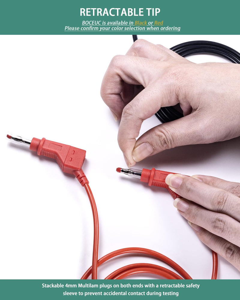 Multimeter Test Leads 4mm Stackable Banana to Banana Plug with Retractable Sleeve 3.3ft Silicone Cable(Red and Black) Multicolored