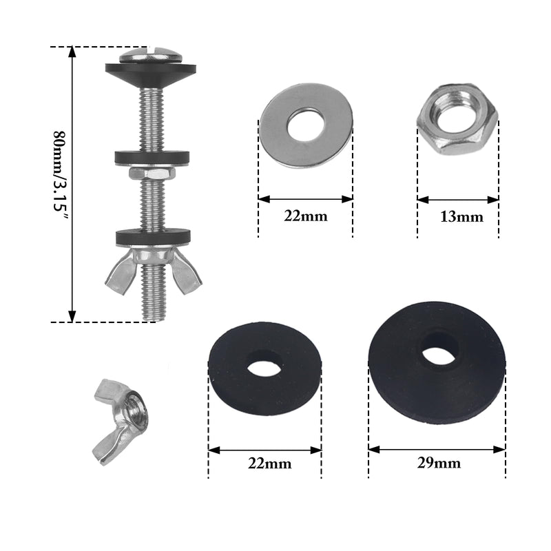 Universal Toilet Tank to Bowl Gasket & Tank to Bowl Bolts, with 2 Kind Gasket and 4 Pcs 3.15‘’Stainless Steel Heavy Duty Rustproof Bolt, Fit Most 2-Inch and 3-Inch Flush Valve Opening