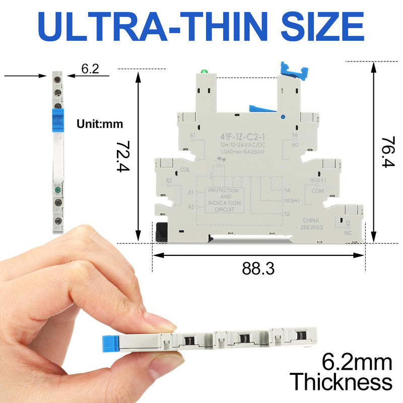 Tellegloww 10 Pcs Miniature Electromagnetic Relay 24V Coil DC/AC, PLC Signal Relay, HF41F/24-ZS 5 Pin 1NO 1NC 6Amp SPDT, Din Rail Mount (White) White
