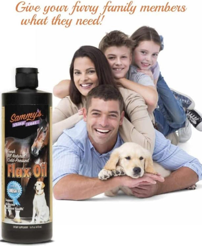 Sammy’s™ Shiny Coat Flaxseed Oil for Pets, Pure Flax Oil for Animals, Omega-3 Fatty Acids for Dogs, Flaxseed Oil Liquid Supplement for Skin and Coat, Flaxseed for Dogs, Cats, Other Pets - 16 oz - PawsPlanet Australia