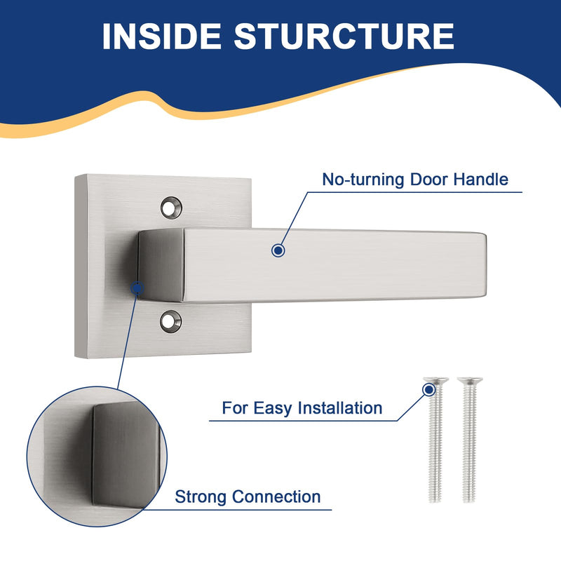KNOBWELL 2 Pack Brushed Nickel Square Dummy Door Handles Hallway Closet Interior Door Knobs Fake Door Levers Single Side Door Handle