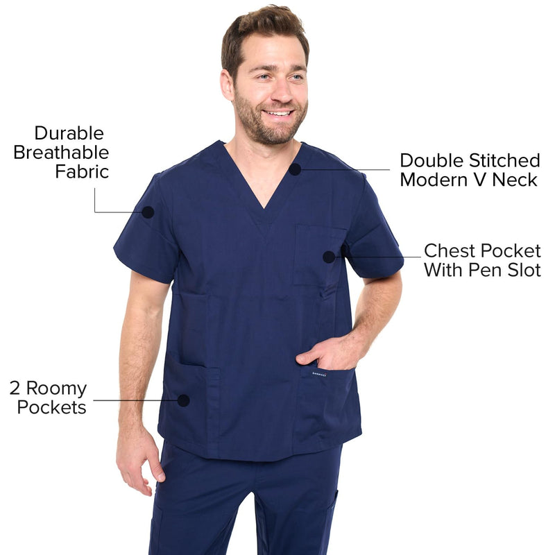 Dagacci Scrubs Medical Uniform Mens Scrub Set Medical Scrubs Top and Pants Large Black