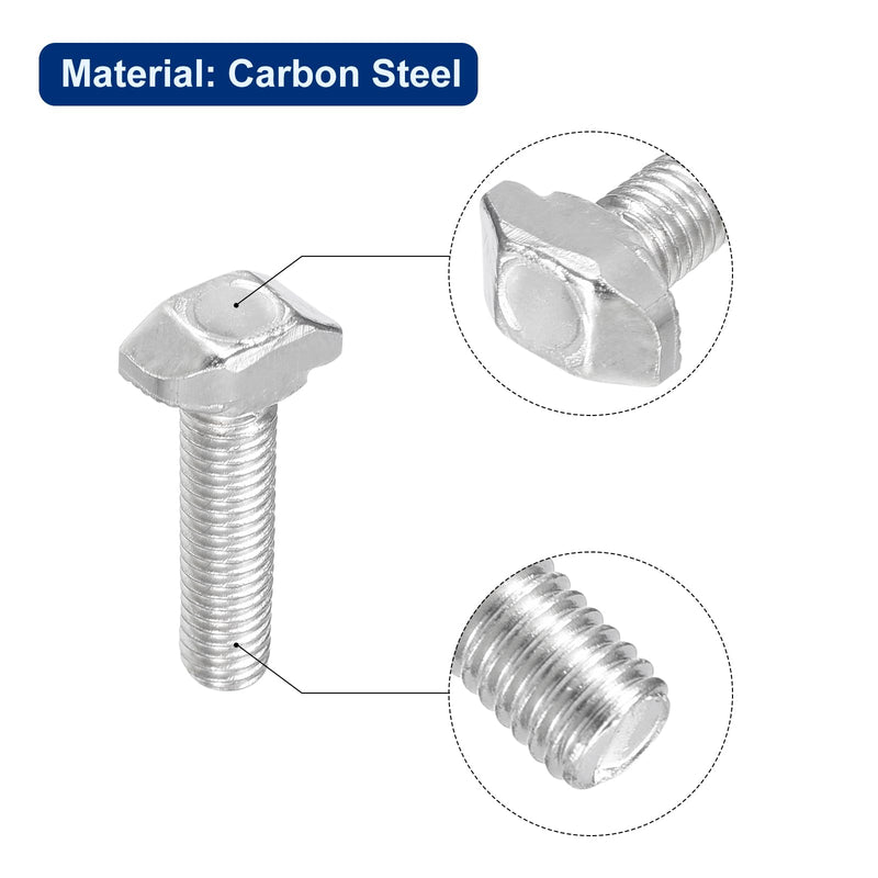 uxcell 20Pcs T-Slot Bolts, M5 x 20mm Hammer Head Bolt T Screw Drop-in Stud for 2020 Series T-Slot Aluminum Extrusion Profile, Carbon Steel Nickel Plated, Silver 20