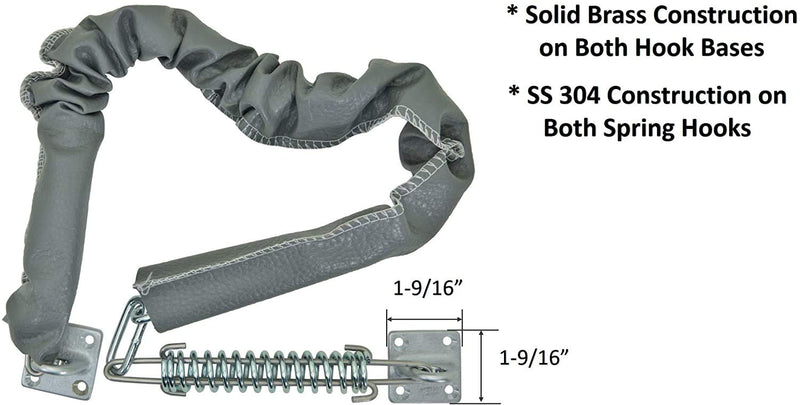 QCAA Extra Heavy Storm Door Chain Check, for Heavy Commercial Door, 32" Length Overall, Solid Brass Bracket Satin Chrome Plated, 304 Stainless Steel Hook, Grey Textured Vinyl Cover, 1 Pack