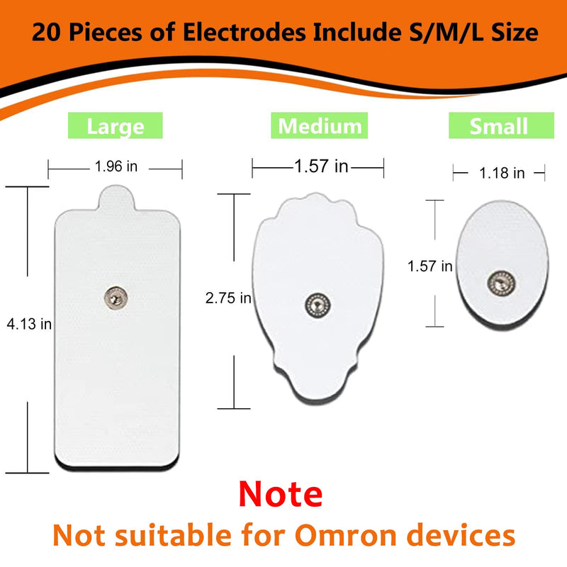 TENS Unit Electrode Pads 20pcs 3.5mm Tens Unit Muscle Stimulator TENS Unit Pads Replacement Pads Snap Stim Pads TENS Unit Pads Snap on Connector for NURSAL AUVON TENS Electrode Pads/Medvice TENS White