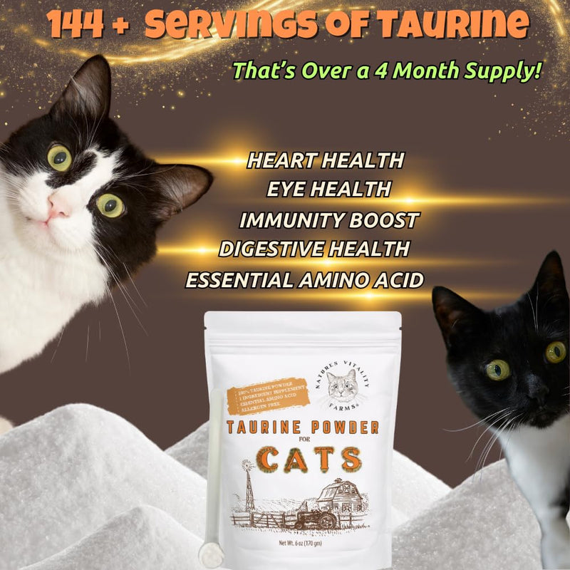 Taurine for Cats - Taurine Powder for All Ages Including Kittens - 144+ Servings - 500mg Supplement - unscented (6oz) 6oz