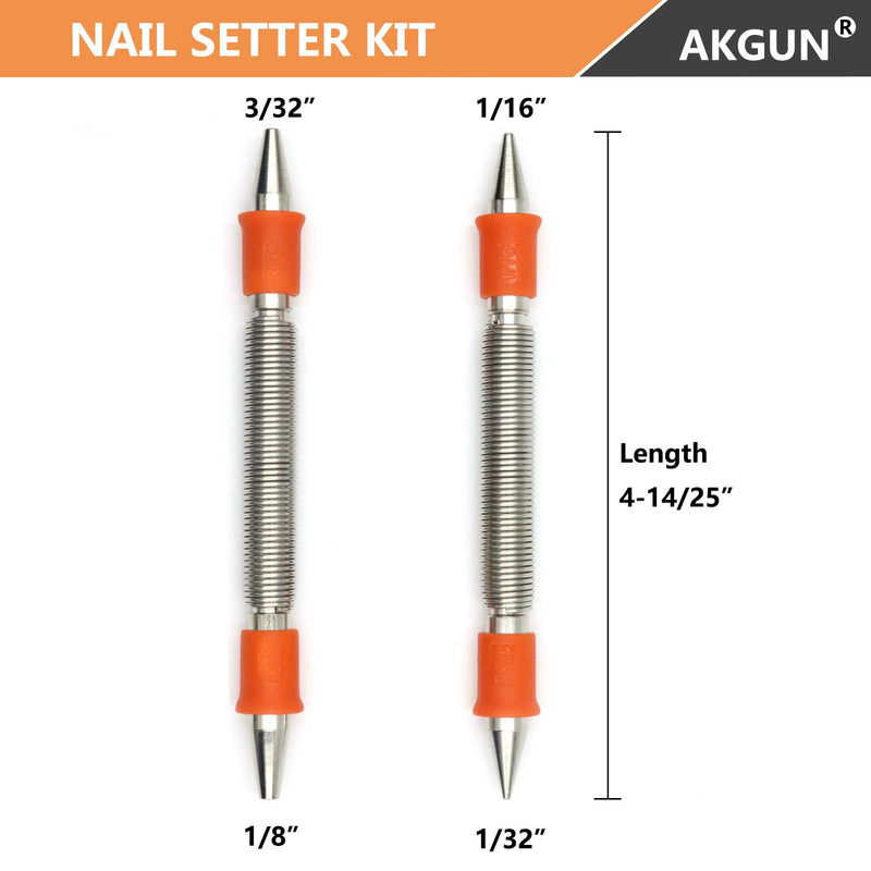 2-Piece Dual Head Nail Setter Kit, Nail Setter Features 1/32-in, 1/16-in, 3/32-in, 1/8-in, Hammerless Nail Set Trim Pak for Wood 2-Piece Combo Nail Setter Set