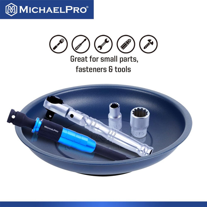 MichaelPro Round Magnetic Tray for Mechanics, Magnectic Tool Holder for Screws, Nuts, Bolts with Strong Magnets for Secure Mounting, Stainless Steel Tool Tray with Anti-Scratch Rubber Base