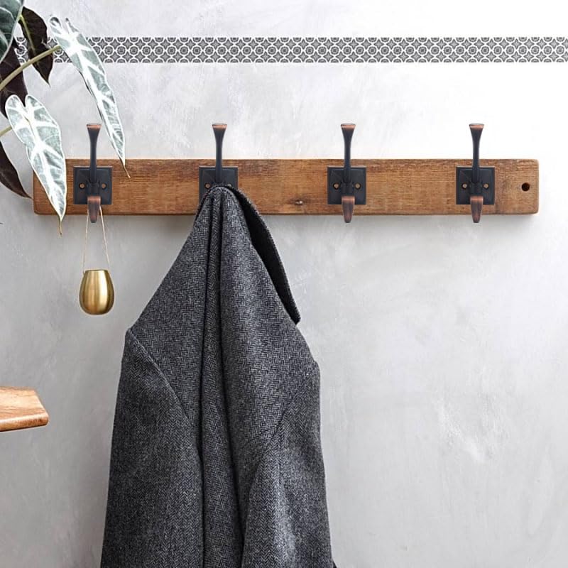 5 Pack Decorative Heavy Duty Towel Hooks for Hanging Robe Double Oil Rubbed Bronze Coat Hooks Wall Mounted with Screws for Key, Towel, Bags, Cup, Hat 5