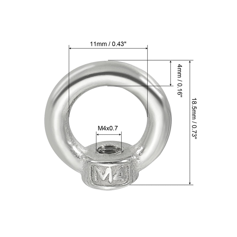 PATIKIL Lifting Eye Nut M4, 10Pcs 304 Stainless Steel Female Thread Nuts Fastener Shoulder Metric Ring for Marine 10