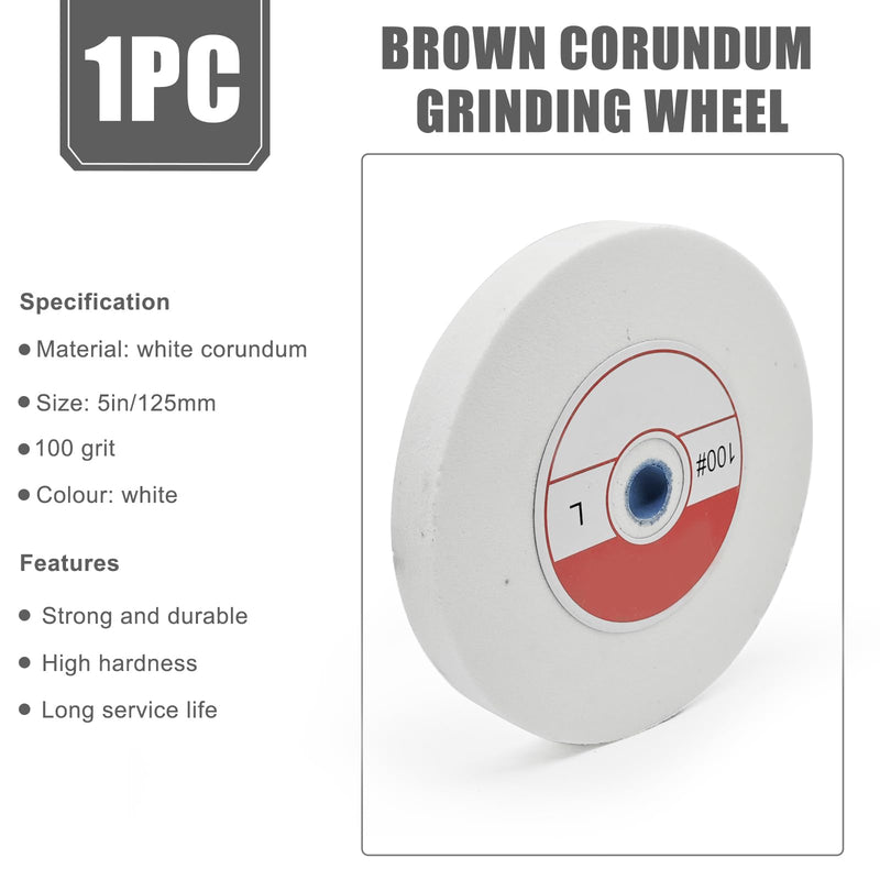 1 Piece Benchtop Grinding Wheel, 5 Inches, Suitable for Grinding Alloy Steel, Hardened Steel, High Carbon Steel and Other Metals. 100 Grit, 1/2" Mandrel Hole, 0.67" Thickness (White Corundum) 100 grit.white