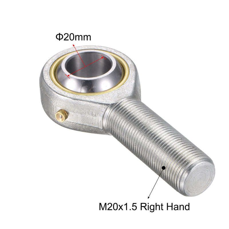 uxcell POS20 Spherical Rod End Bearing 20mm Bore Self-Lubricated Joint Bearing M20x1.5 Right Hand Male Thread Connector
