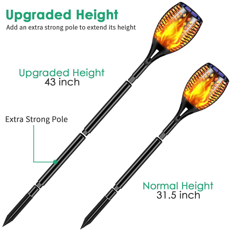 TomCare Solar Lights Upgraded, 43" Waterproof Flickering Flames 96 LED Torches Lights Outdoor Solar Landscape Decoration Lighting Auto On/Off Pathway Lights for Garden Patio Yard Christmas, Black(4) Black-style 1