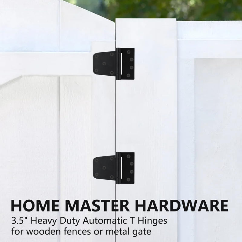 HOME MASTER HARDWARE Self-Closing Spring Gate Hinge 3-1/2" Heavy Duty Automatic T Hinges Steel Black Finish with Screws 2-Pack for Wood Fence Gate Vinyl Shed Door 3-1/2 Inch 2Pack - Black