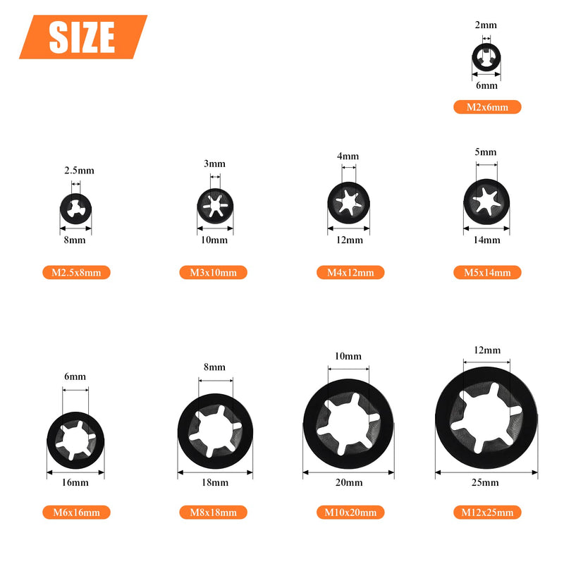 360 Pieces 9 Sizes Internal Tooth Star Lock Washers, Quick Speed Locking Washers, Push Nuts, Speed Clips Retaining Clips Fasteners Assortment Kit