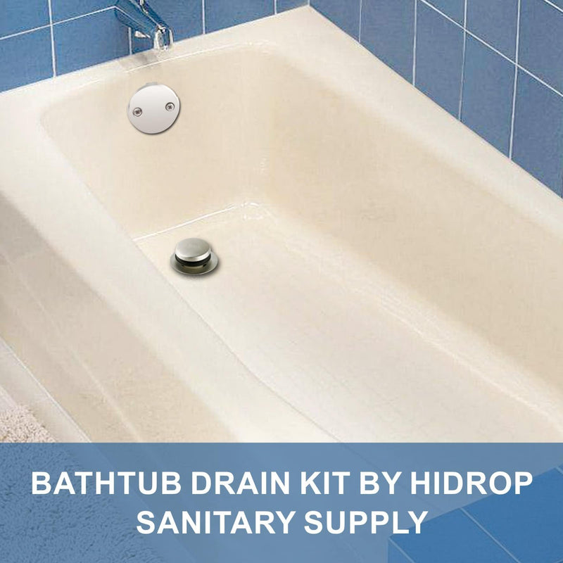 Brushed Nickel Tub Drain Tip-Toe Tub Trim Set Conversion Kit Assembly, Hidrop Bathtub Drain Replacement Trim Kit with 2-Hole Overflow Faceplate and Universal Fine/Coarse Thread, Brushed Nickel 2 Holes