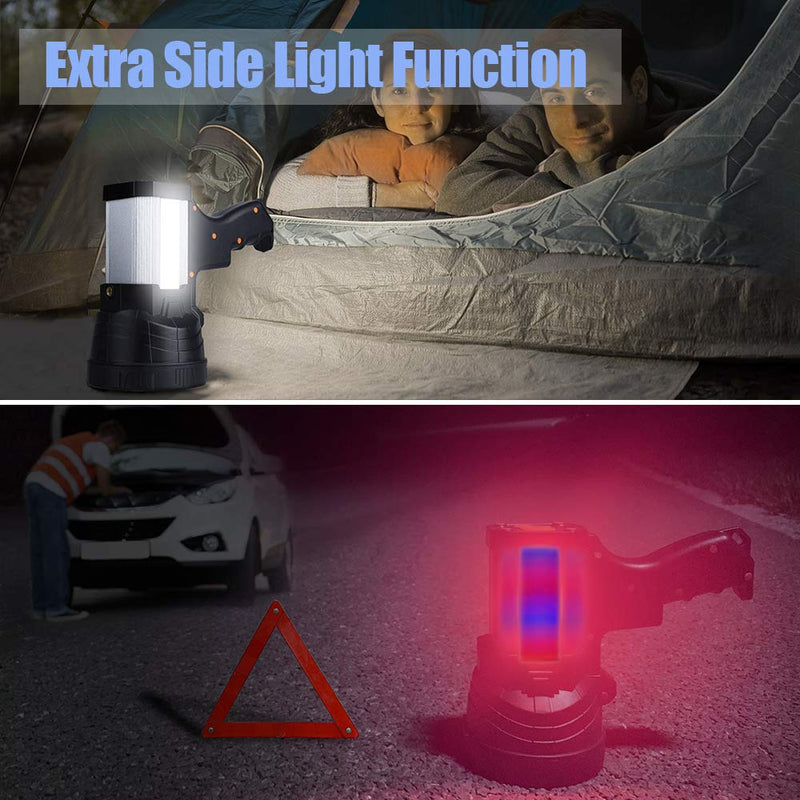 YIERBLUE Rechargeable Spotlight, Super Bright 1000000 High Lumen LED Handheld Spotlight Long Lasting Large Flashlight Searchlight and Flood Camping Flashlight with Foldable Tripod Silver