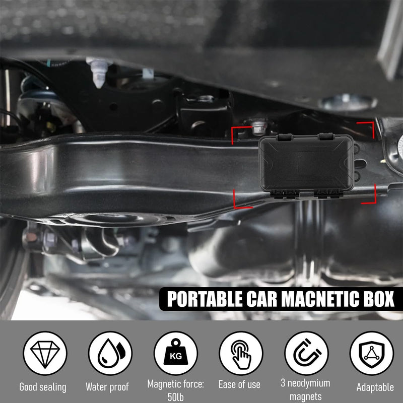 Magnetic Key Lock Box for Under Car, Waterproof Magnetic Vehicle Outdoor Key Holder Cabinet with 3 Strong Magnet, Automotive Hider Accessories for Outside Travel, Fits Most Vehicles