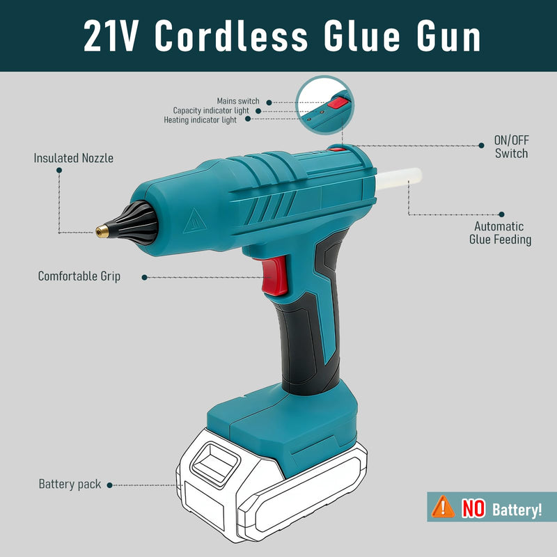 Cordless Hot Glue Gun for Makita 18V Battery, Auto Dispensing, 90s Fast Preheating, Anti-Scald Design, Includes 10 Glue Sticks, Ideal for DIY Crafts, Home Repairs & Art Projects (Battery Not Included) Blue