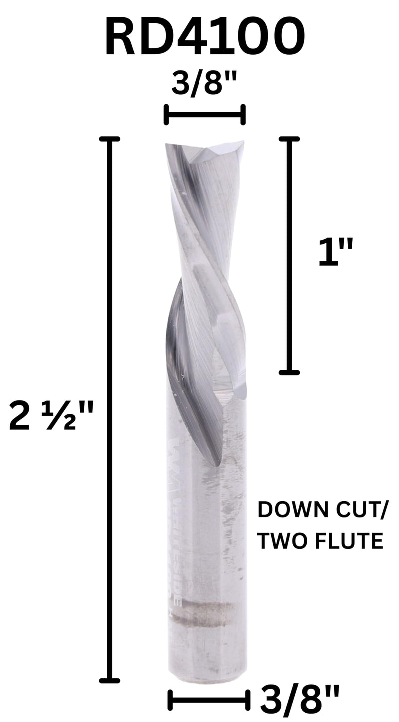 Whiteside Router Bits RD4100 Standard Spiral Bit with Down Cut Solid Carbide 3/8-Inch Cutting Diameter and 1-Inch Cutting Length