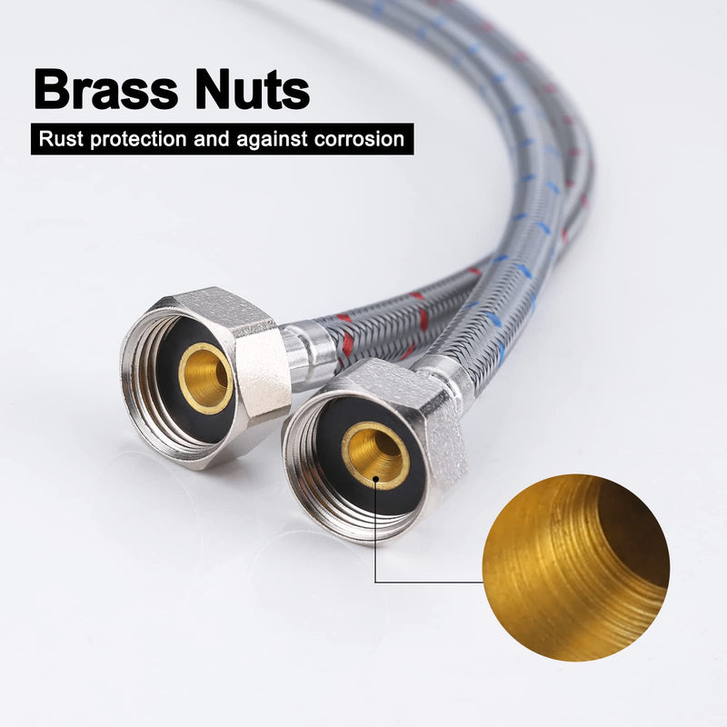 Faucet Supply Lines, ARCORA 9" Length Bathroom Kitchen Faucet Connector Braided Nylon Water Supply Line 3/8" Comp x 1/2" Comp 2Pcs (1 Pair) 9 Inch