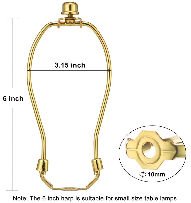 Lamp Harp 6 Inch, 2 Set Detachable Lamp Shade Harp for Table and Floor Lamps, Heavy Duty Lamp Brackets with 3/8 Standard Saddle and Lamp Finial (Polished Brass) Polished Brass
