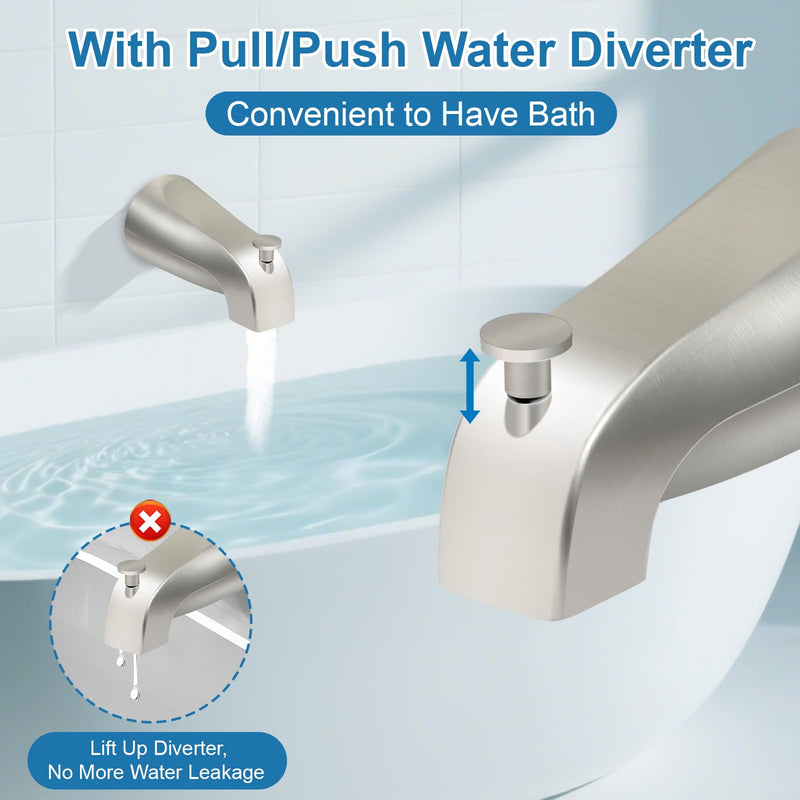 5 1/4 Inch Bathroom Brushed Nickel Tub Spout with Diverter, for 1/2'' IPS Inside Thread, Bathtub Faucet for Wall Front Mount, Bath Tub Faucet Compatible with Westbrass E531D-1F-62