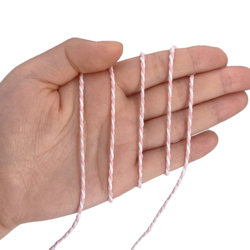 Cotton Twine Pink and White Baker String 2mm Thick 328 Feet Christmas Twine for Gift Wrapping DIY Crafts Home Decoration Gardening 328ft