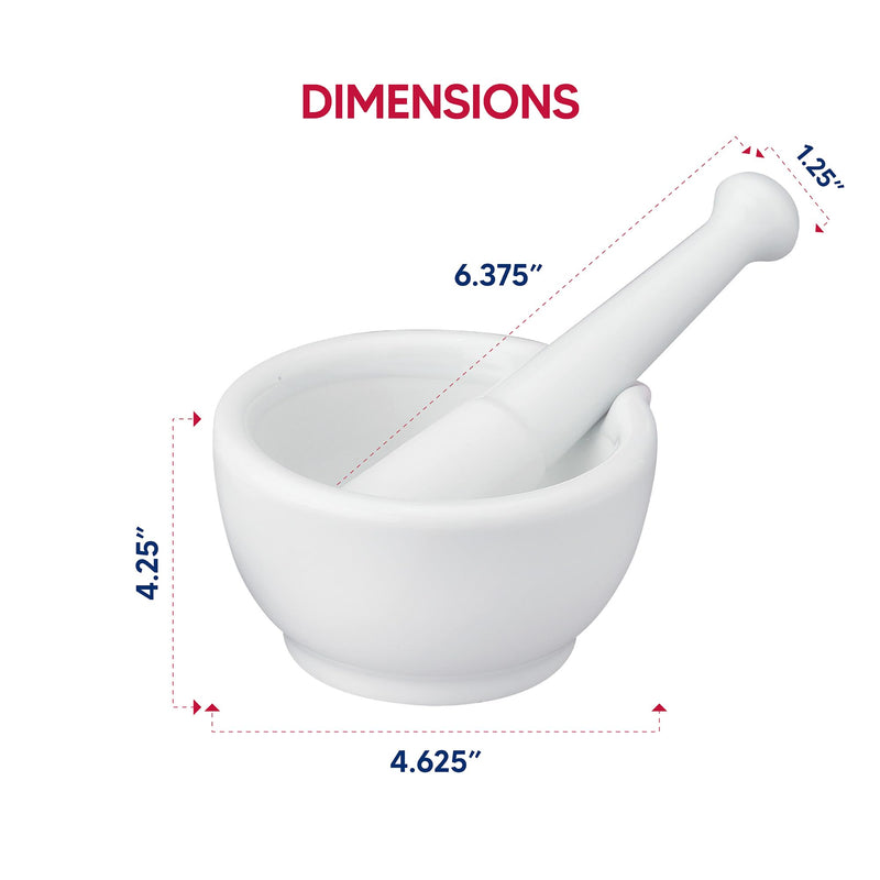HIC Kitchen Mortar with Pour Spout and Pestle, Fine Porcelain, 4.25-Inch, Spice Herb Grinder, Pill Crusher, Nut Butter Maker