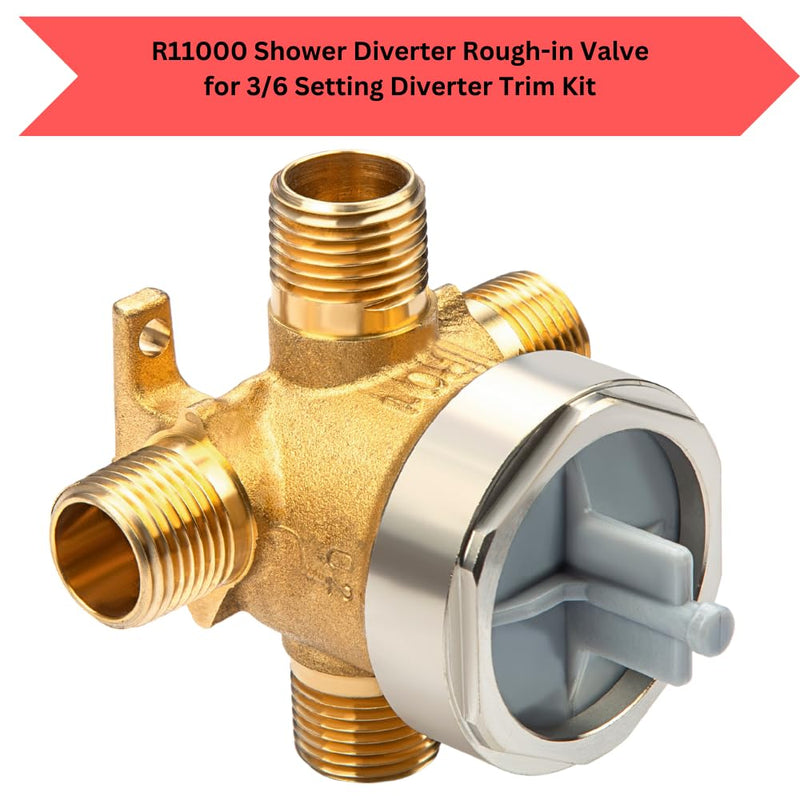 R11000 Shower Diverter Rough-in Valve for 3-Setting or 6-Setting Custom Shower Faucet Diverter Trim Kit, Fully Brass Construction
